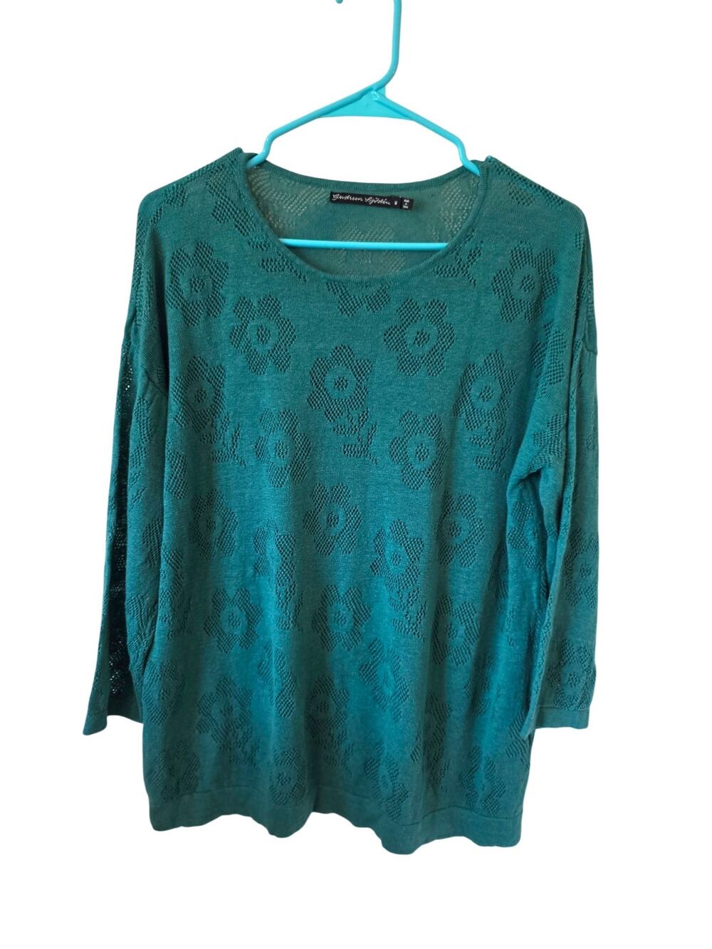 Gudrun Sjoden Womens Floral Print Long Sleeve Sweater Size Medium Green